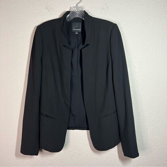 Trouve Black Open Front Oversized Blazer Suit‎ Jacket Womens Size Small - Picture 1 of 7